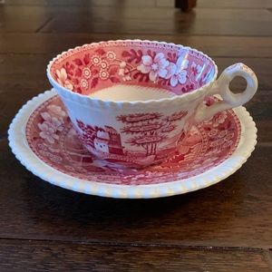 Copeland Spode’s Tower Cup & saucer in pink red EUC from England 🏴󠁧󠁢󠁥󠁮󠁧󠁿